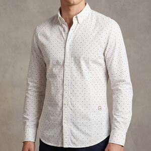 Scotch & Soda Men's Amsterdams Blauw Slim Fit Polka Dot Shirt White Blue Size S
